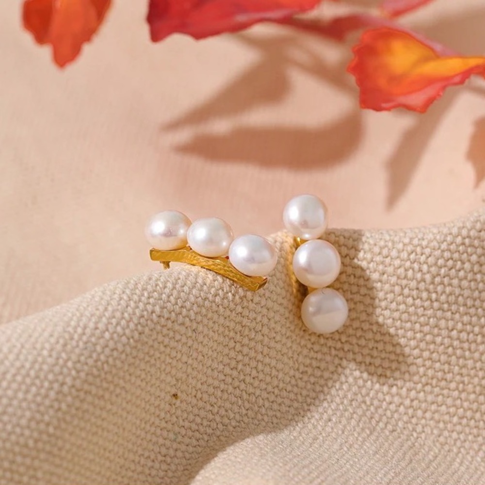 ◾️18k Gold Plated Luxury Natural Pearls Stud Earrings